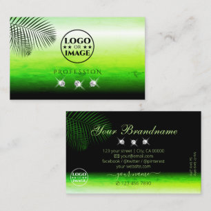 Green Watercolors Palm Leaves Diamonds with Logo Business Card