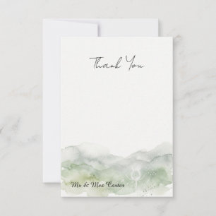 Green Watercolour Botanical Wedding Thank You Card