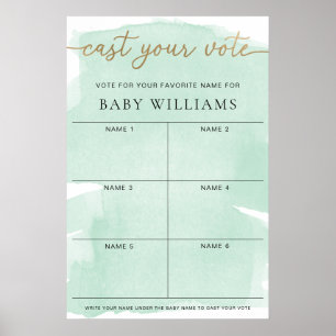 Green Watercolour Cast Your Vote Baby Name Voting Poster