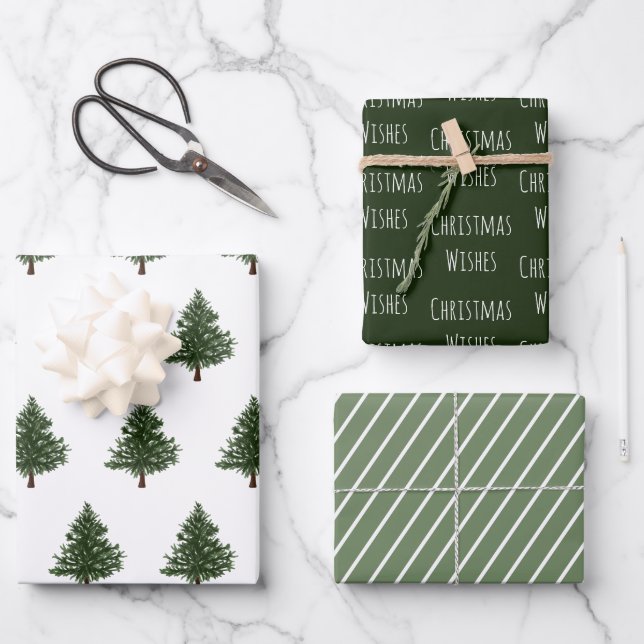 Green Watercolour Christmas Pine Tree 3 Sheet Set (Front)