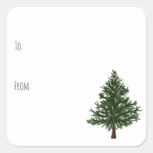 Green Watercolour Christmas Pine Tree Square Sticker