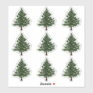 Green Watercolour Christmas Pine Tree Stickers