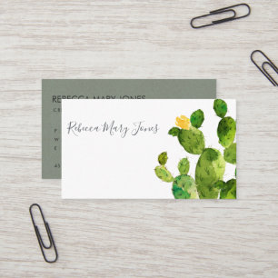 GREEN WATERCOLOUR DESERT CACTUS FLOWER  MONOGRAM BUSINESS CARD