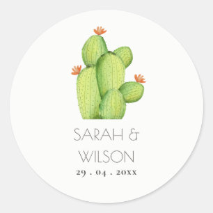 GREEN WATERCOLOUR DESERT CACTUS FLOWER  MONOGRAM CLASSIC ROUND STICKER