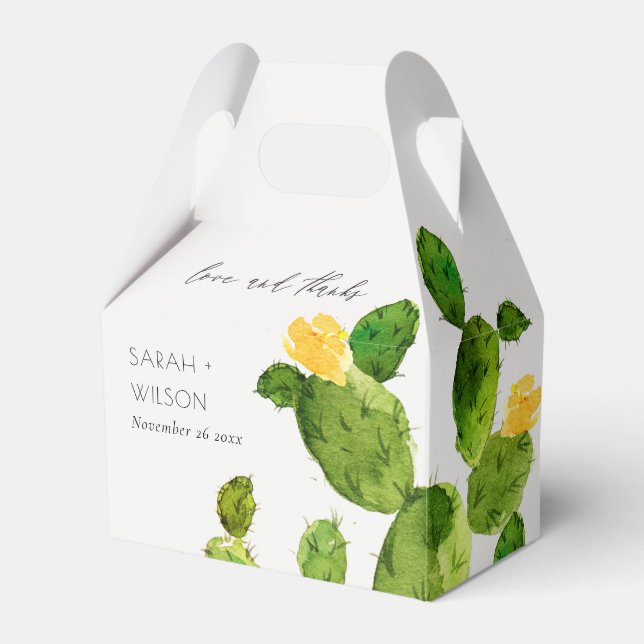GREEN WATERCOLOUR DESERT CACTUS FLOWER  MONOGRAM FAVOUR BOX (Front Side)