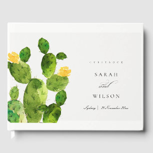 GREEN WATERCOLOUR DESERT CACTUS FLOWER  MONOGRAM GUEST BOOK