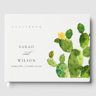 GREEN WATERCOLOUR DESERT CACTUS FLOWER MONOGRAM GUEST BOOK