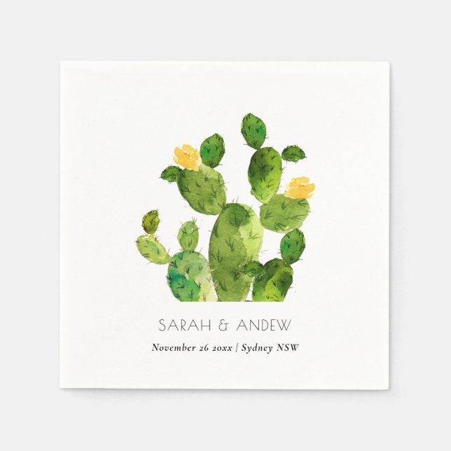 GREEN WATERCOLOUR DESERT CACTUS FLOWER  MONOGRAM NAPKIN (Front)