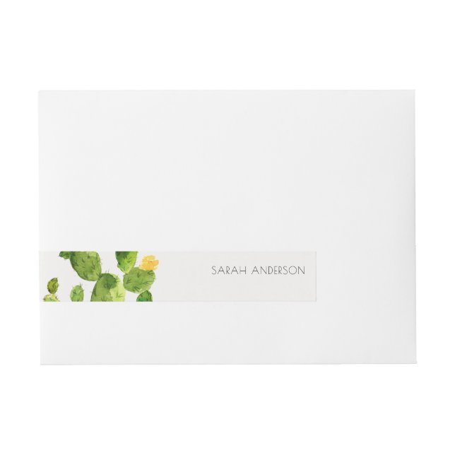 GREEN WATERCOLOUR DESERT CACTUS FLOWER MONOGRAM WRAPAROUND ADDRESS LABEL (Front)