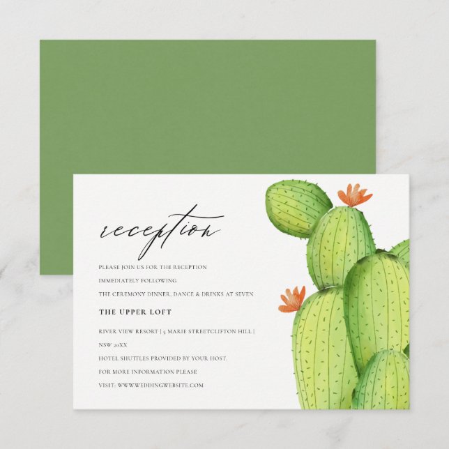 GREEN WATERCOLOUR DESERT CACTUS FLOWER  RECEPTION INVITATION (Front/Back)