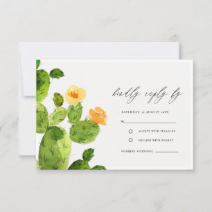 GREEN WATERCOLOUR DESERT CACTUS FLOWER  RSVP CARD