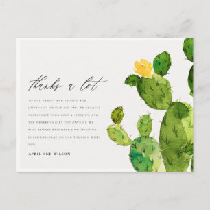 GREEN WATERCOLOUR DESERT CACTUS FLOWER  THANK YOU POSTCARD
