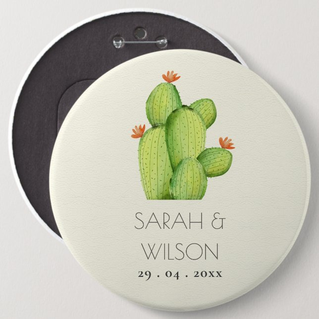 GREEN WATERCOLOUR DESERT CACTUS FLOWER  WEDDING 6 CM ROUND BADGE (Front & Back)