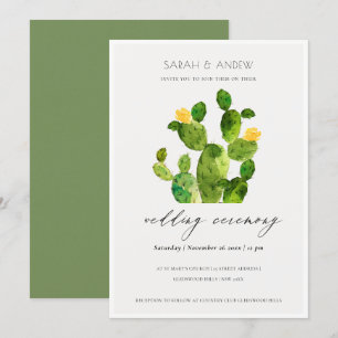 GREEN WATERCOLOUR DESERT CACTUS FLOWER WEDDING INVITATION