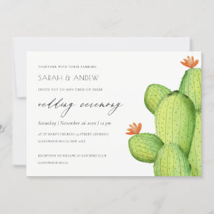 GREEN WATERCOLOUR DESERT CACTUS FLOWER WEDDING INVITATION