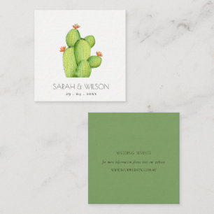 GREEN WATERCOLOUR DESERT CACTUS FLOWER  WEDDING SQUARE BUSINESS CARD