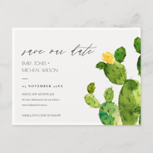 GREEN WATERCOLOUR DESERT CACTUS SAVE THE DATE ANNOUNCEMENT POSTCARD