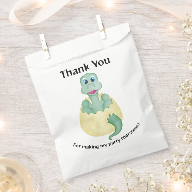 Green Watercolour Dinosaur Birthday Baby Shower Favour Bags (Clipped)