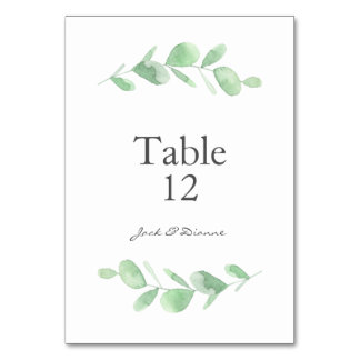 Green Watercolour Eucalyptus Wedding table cards