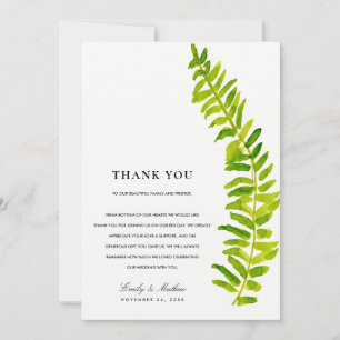 GREEN WATERCOLOUR FERN FOLIAGE THANK YOU CARD