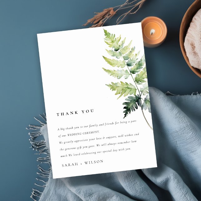 GREEN WATERCOLOUR FERN FOLIAGE THANK YOU CARD (Creator Uploaded)