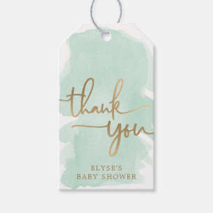 Green Watercolour Gold Baby Shower Favour Tag