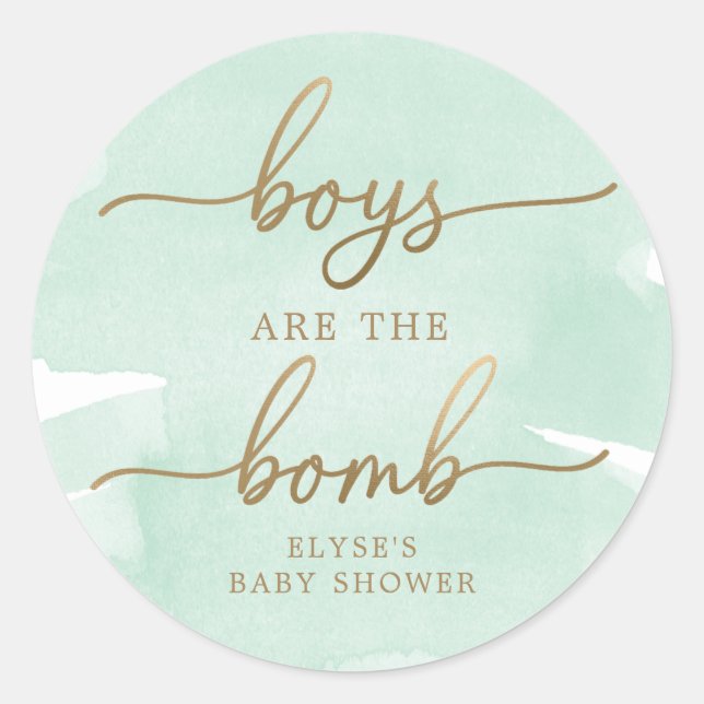 Green Watercolour Gold Bath Bomb Favour Sticker (Front)