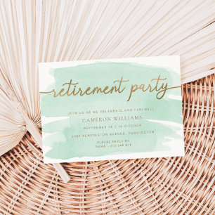 Green Watercolour Gold Retirement Party Invitation