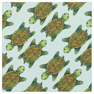 Green Watercolour Ink Drawn Turtle Pattern Fabric