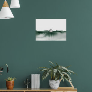 Green Watercolour Lotus Landscape Poster