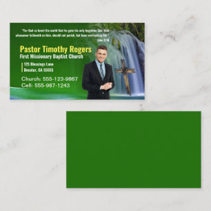 Green waterfall Pastor or Deacon Photo Church Business Card