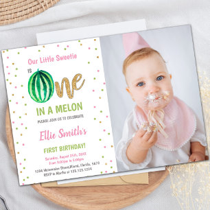 Green Watermelon Birthday Invitations w photo