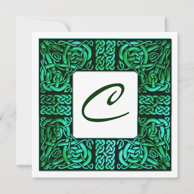 Green Waters Celtic Knotwork Wedding Invitation (Front)