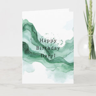 Green Wave Abstract Birthday Card