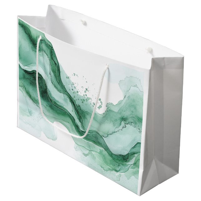 Green Wave Abstract Birthday Large Gift Bag (Front Angled)