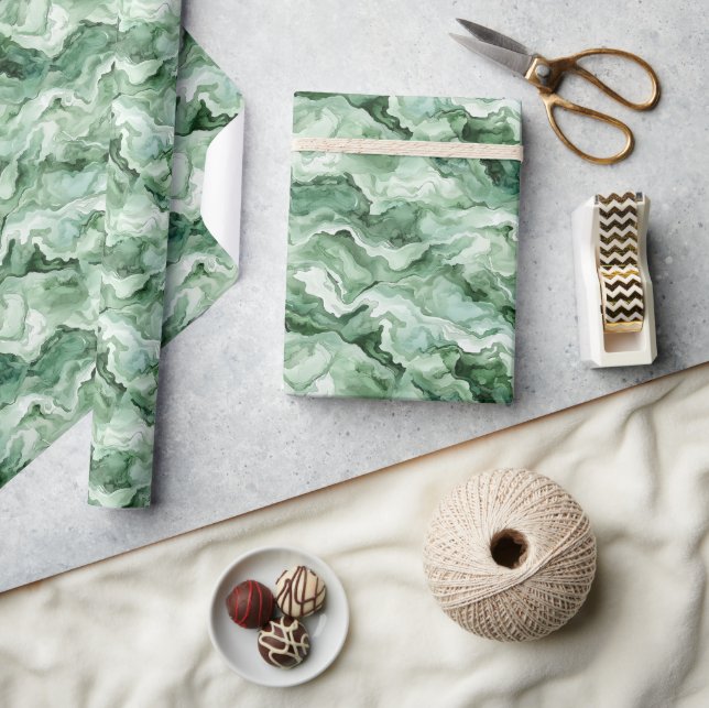 Green Wave Abstract Birthday Wrapping Paper (Crafts)