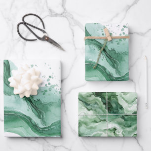 Green Wave Abstract Birthday Wrapping Paper Sheet