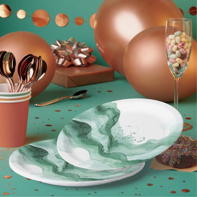 Green Wave Abstract Paper Plate (Multi)
