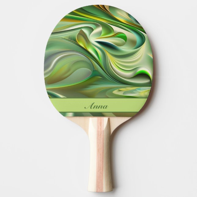 green wave pattern abstract ping pong paddle (Front)