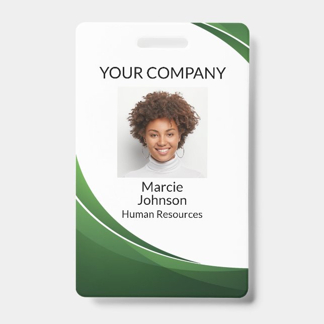 Green Wave Style Photo Badge ID Badge (Front)