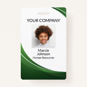Green Wave Style Photo Badge ID Badge