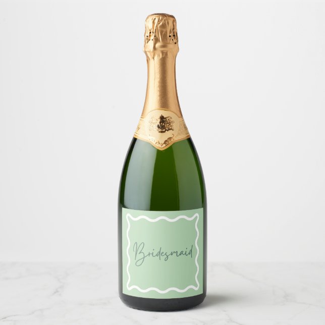 Green Wavy Aesthetic Bridesmaid Proposal Sparkling Wine Label (Front)