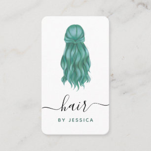 Green Wavy Hair Hairstylist Add Logo Social Media Business Card