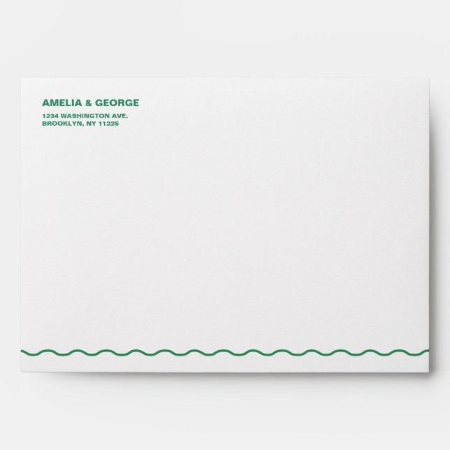 Green Wavy Retro Wedding Envelope (Front)