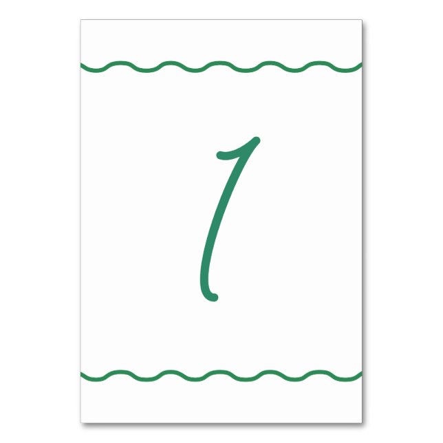 Green Wavy Retro Wedding  Table Number (Front)