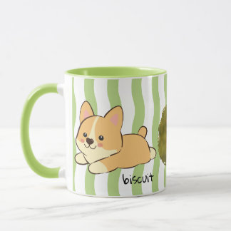 Green Wavy Stripes Corgi Photo Name Coffee Mug