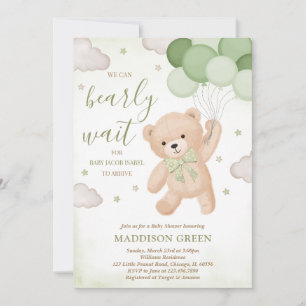 Green We Can Bearly Wait Baby Shower Invitation