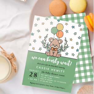 Green We Can Bearly Wait Baby Shower Invitation