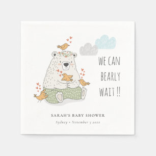 Green We Can Bearly Wait Bear Birds Baby Shower Napkin