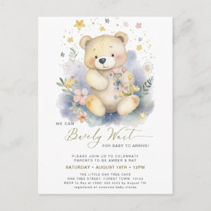 Green We Can Bearly Wait Cute Girl Baby Shower Invitation Postcard